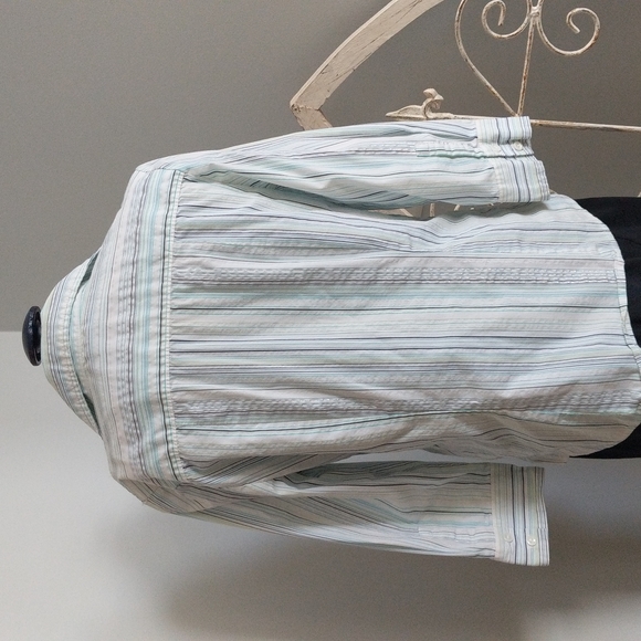 George Women's White/Blue Pin-striped, Button-down Blouse - Picture 2 of 5